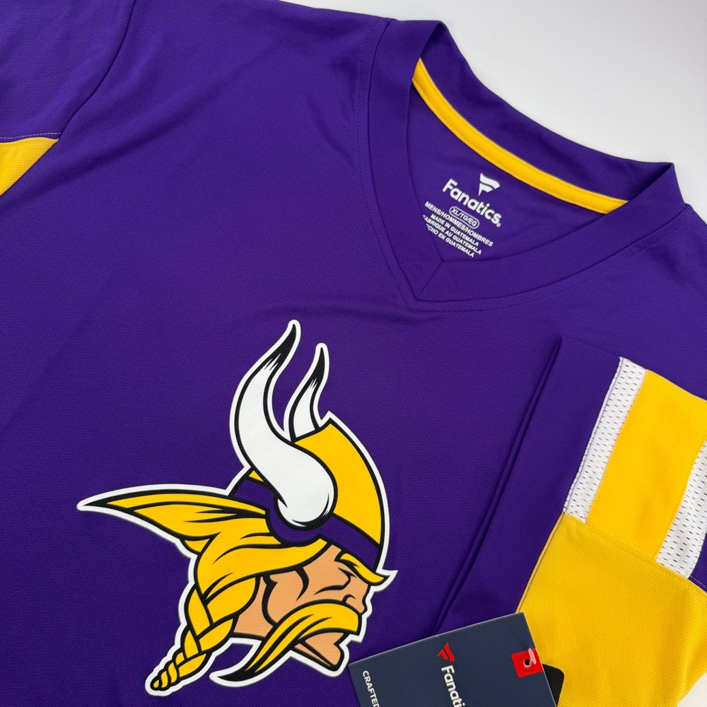 Fanatics Minnesota Vikings New Jersey Mens XL Purple Hashmark NFL Logo T-Shirt
